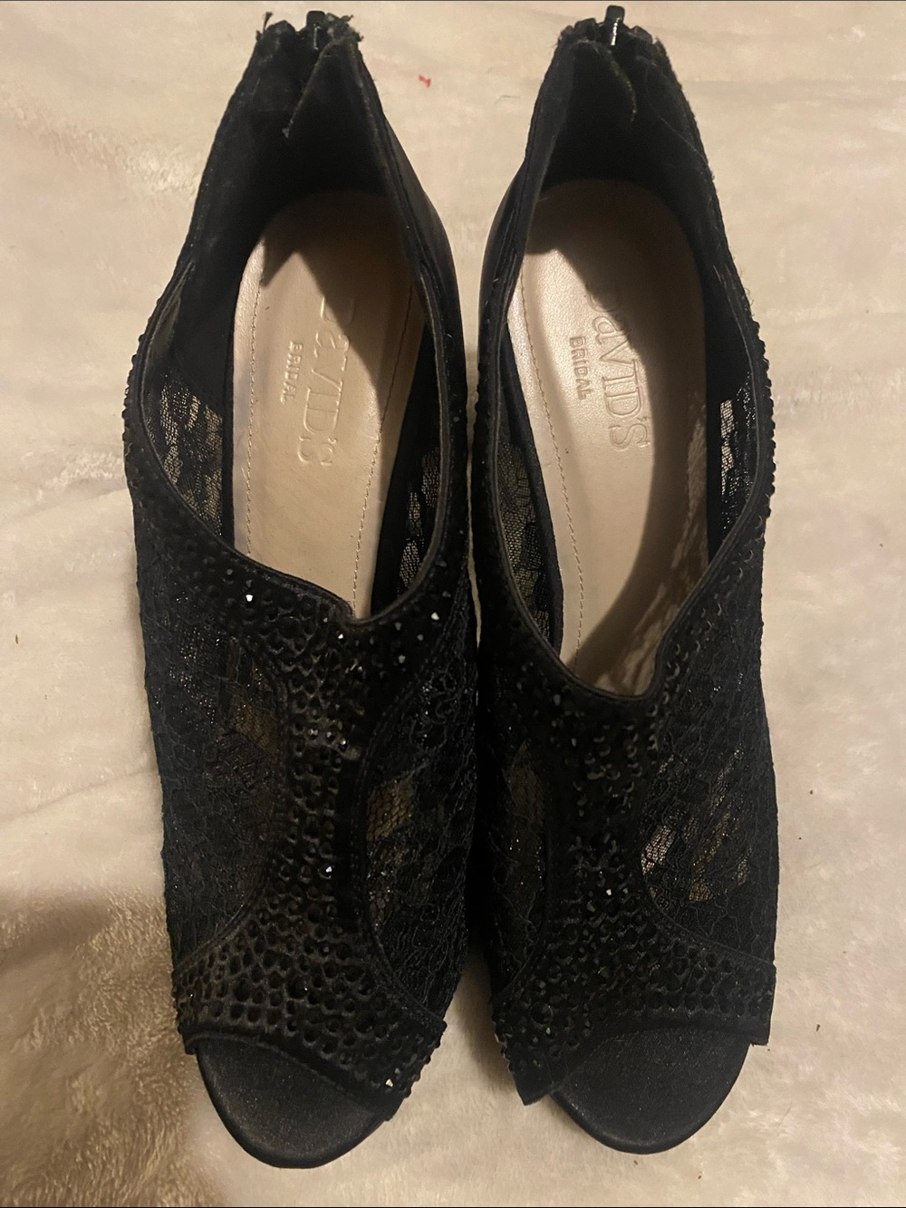 David's Bridal Ayael9 Black Lace Rhinestone Peep Toe Booties